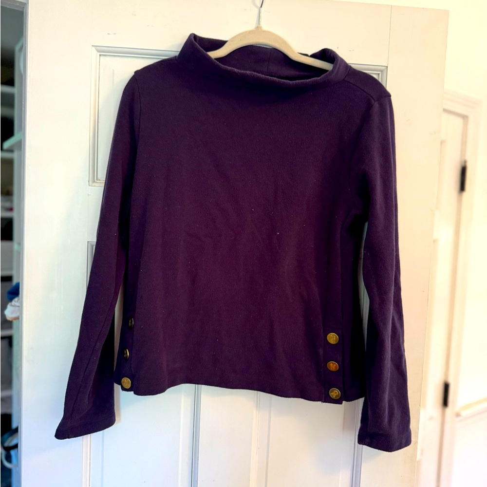 Dudley Stephens navy turtle neck in size small with gold buttons.